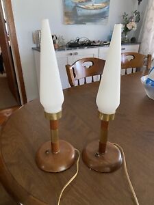 mid century table lamp pair vintage glass