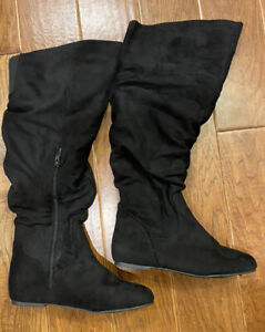 Ashley Stewart Over The Knee Slouch Boots Wide Width Wide Calf In Black Size 9W