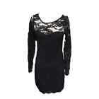 Divided Black Lace Long Sleeve Knee Length Lined Scalloped Hem Dress, Small
