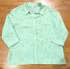 Sag Harbor Floral Button Down Cover Up Womens Size XL Light Green 3/4 Sleeve