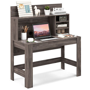 Home Office Computer Desk Study Table Writing Workstation Hutch Cable Hole Oak