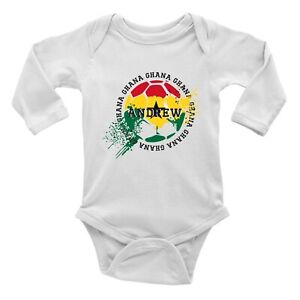 Personalised Ghana Football Sports Long Sleeve Baby Grow Vest Bodysuit Boy Gift