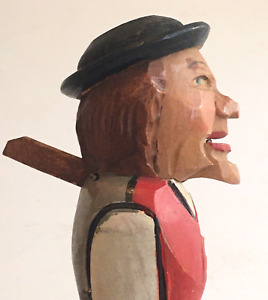 Vintage Hand-Carved Figural Mechanical Wine Bottle Stopper Man Opens Mouth READ