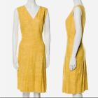 Akris Punto Silk Tweed A-Line Mustard VNeck Dress Size 6 Pleated Skirt