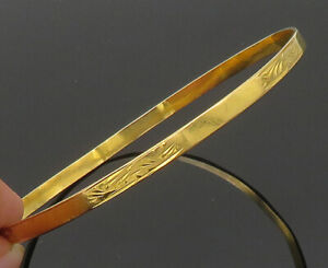 18K GOLD - Vintage Antique Shiny Etched Detail Bangle Bracelet  - GBR012