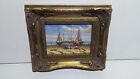 Ornate Framed,Hand Painted, Oil Painting 5x7 Inch, Ship, Sail, Harbor