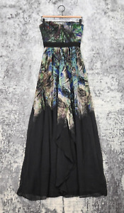 BCBG MAXAZRIA Tae Dress Womens Silk Midnight Palm Strapless Maxi Size 0
