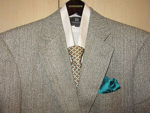 38R RBM Collection 100% Silk Khaki Herringbone Blazer + Tie
