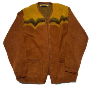 Vintage 60s Mohair Cardigan Sweater Size Medium Brown J8