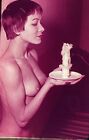 C1960 Vintage Color Kodak Photo Slide Woman Risqué Short Hair Brunette Candle