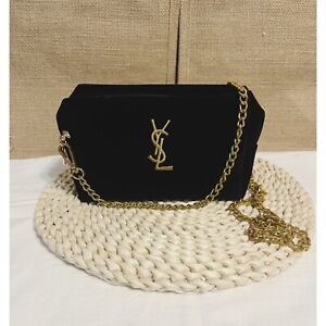 Yves Saint Laurent  YSL black gold Makeup cosmetic Bag Pouch clutch Corssbody