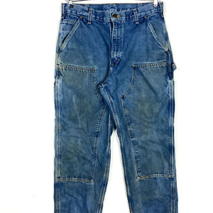 Carhartt Double Knee Dungaree Denim Workwear Pants Size 34x32 Blue