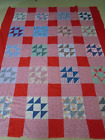 QUILT   TOP  1940'S  COTTON FABRIC    HAND SEWN  70 x 80
