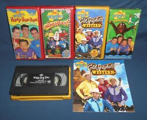 The Wiggles 5 VHS Tape Movies & Book Lot ~ Santa's Rockin, Spaghetti Western