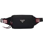 PRADA Tessuto Studded Belt Bag RARE Black with Red Accents 