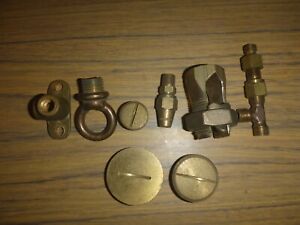 Lot of 8 Vintage Brass Bronze Parts Plugs Fittings Threaded Ring Lug Steampunk