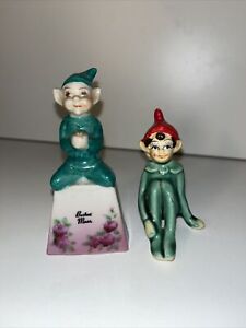 Vintage Porcelain PIXIE ELF Figurine Bell Boston, MA + Sitting Pixie Elf