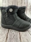 Hsyooes Womens Warm Fur Lined Winter Snow Boots Waterproof, Black, Size 7.5 / 38