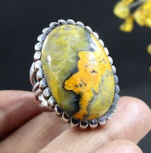 Bumble Bee Jasper 925 Sterling Silver Ring Vintage Old Style Mens Statement S-9