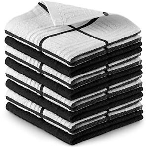 Kitchen Dish Towels Popcorn Texture 100% Cotton 8-Pack Black Stripe
