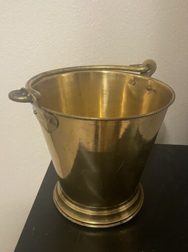 Antique Brass Bucket Primitive Vintage Milk Pail With Handle