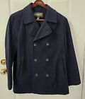 Eddie Bauer Mens Wool Blend Peacoat Jacket Coat Blue Double Breasted Size Large
