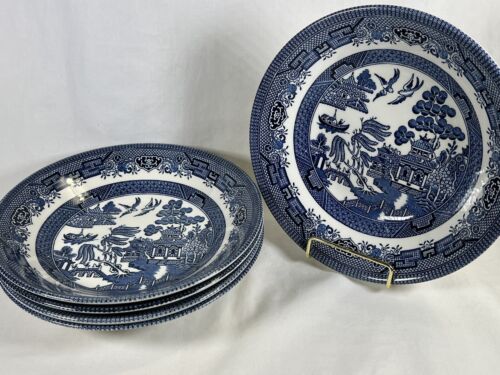 New ListingVintage Set Of 5 Churchill England Blue Willow Rimmed Soup Bowls 7 3/4”