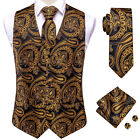 UK Mens Vest Necktie Pocket Square Cufflinks Set Wedding Paisley Floral Suit