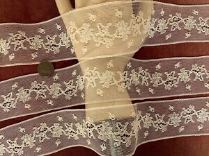 Antique Vintage Lace- SUPERB WIDE DAINTY ETHEREAL SILK FRENCH NET LACE  *DOLLS