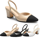 Women Slingback Dress Shoes Low Chunky Heel Close Toe Comfort Pump Shoes