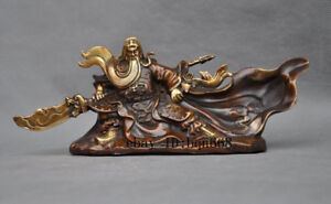 Old China folk bronze gilt Generals dragon warrior guangong Guan Yu god statue