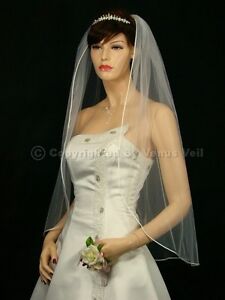 1T Ivory Bridal Fingertip Length Rattail Edge Wedding Veil
