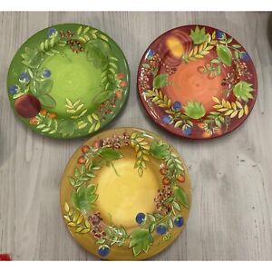 Gates Ware by Laurie Gates Salad Plates Set of 3 Fruit and Leaf Pattern