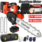 12inch Cordless Chainsaw Electric Wood Pruning Cutter Saw + Battery 2 Chain Set