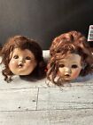 2 Creepy Antique Doll Heads Composition Moving Eyes Old Decrepit Spooky