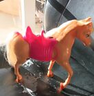 Mattel Barbie Plastic Tall Tan Horse + 2 Rider Pink Saddle, Brushable Mane