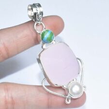 Rose Quartz & Rainbow Calsilica 925 Sterling Silver Jewelry Pendant H-3 W-1 j161