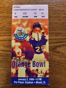 1998 Orange Bowl Peyton Manning Last Game NCAA Ticket Tenn vs Neb