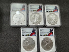 Lot of 5 - 2020  $1 AMERICAN  SILVER  EAGLE NGC  MS 70  FLAG  HOLDER