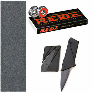 Bones Reds Skateboard Bearings with Mob Griptape and Grip Cutting Knife Tool