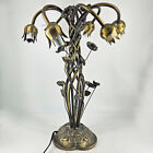 Vintage Six Light Art Nouveau Brass Bronze Lily Pad Tulip Lamp Tiffany Style 18”
