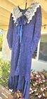 Vintage 1980s Jessica McClintock Purple Lace Overlay Wide Collar Dress Size MED