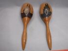 Wooden Maracas Percussion Musical Instruments pair hand painted vintage lot of 2