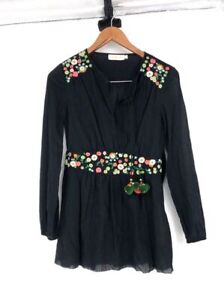 Tory Burch Authentic Fleur Tunic in Black with Floral Accents DRESS - Size 0