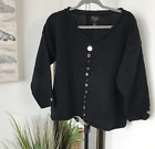 Pure Handknit Cardigan Sweater Black Metallic Vintage Buttons L/XL