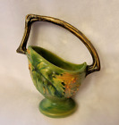 Roseville Pottery Bushberry Basket 369-6 1/2 Green Art Pottery Vase Antique