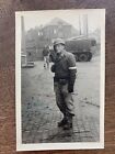 WW2 USGI Postcard Size Photo M1 Helmet Tough Guy