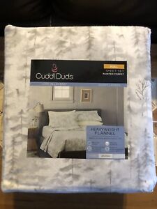 New Listing$80 Cuddl Duds Heavyweight Cotton Flannel GRAY PAINTED FOREST  FULL Sheet Set