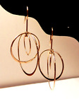 Triple Concentric Circles 14K Yellow Gold Dangle Earrings Free Moving