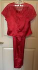 Vintage 90's LINGERIE CACIQUE Lace & Satiny Red Pajama Set, Size Small